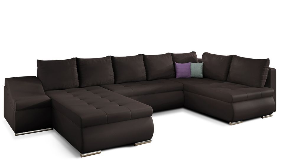 Canapé panoramique convertible JONAZ simili cuir - Rangement integré - Photo n°1