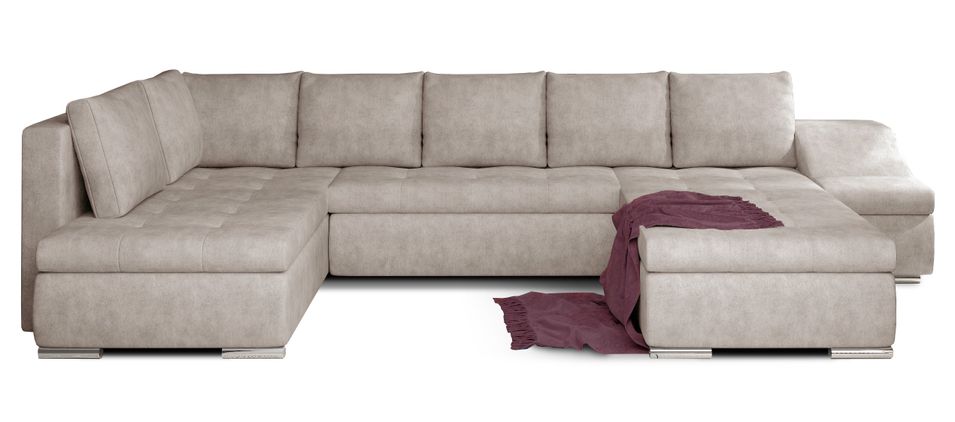 Canapé panoramique convertible JONAZ tissu - Rangement integré - Photo n°1