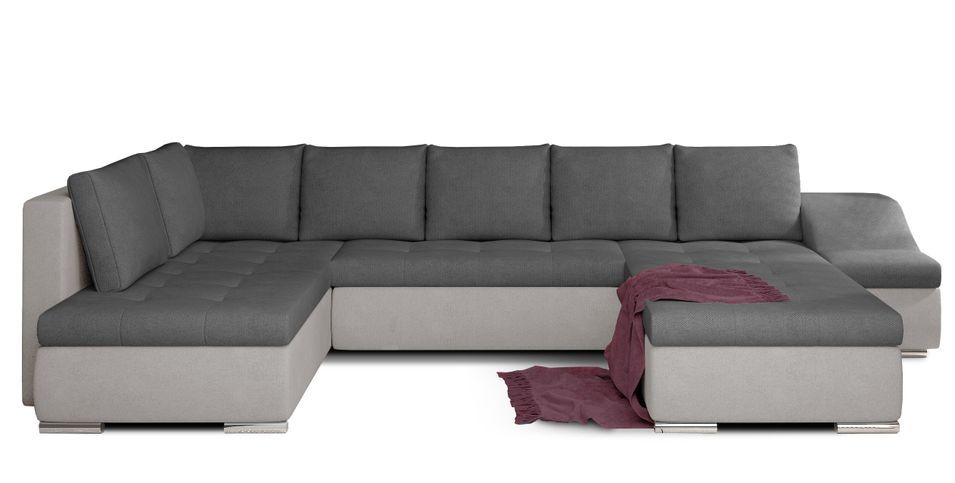 Canapé panoramique convertible JONAZ tissu - Rangement integré - Photo n°1