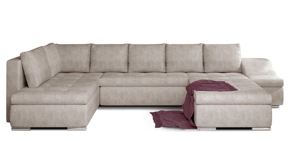 Canapé panoramique convertible JONAZ tissu - Rangement integré - Photo n°1