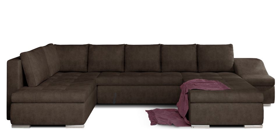 Canapé panoramique convertible JONAZ tissu - Rangement integré - Photo n°1