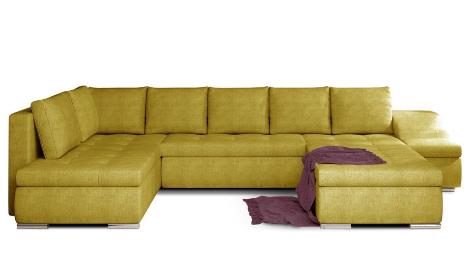 Canapé panoramique convertible JONAZ tissu - Rangement integré - Photo n°1