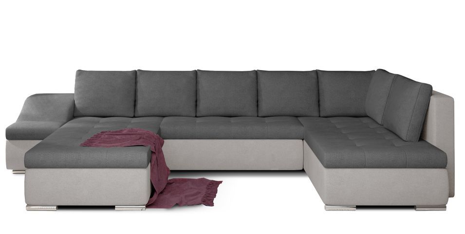 Canapé panoramique convertible JONAZ tissu - Rangement integré - Photo n°1