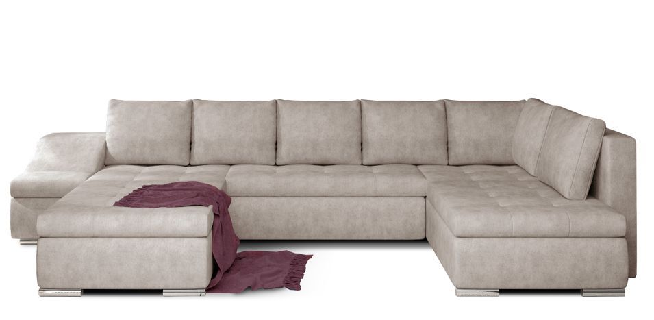 Canapé panoramique convertible JONAZ tissu - Rangement integré - Photo n°1