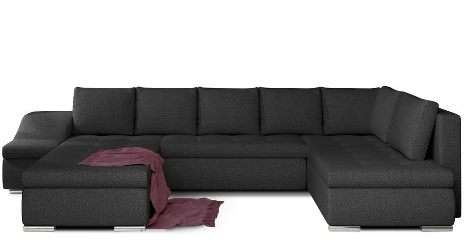 Canapé panoramique convertible JONAZ tissu - Rangement integré - Photo n°1