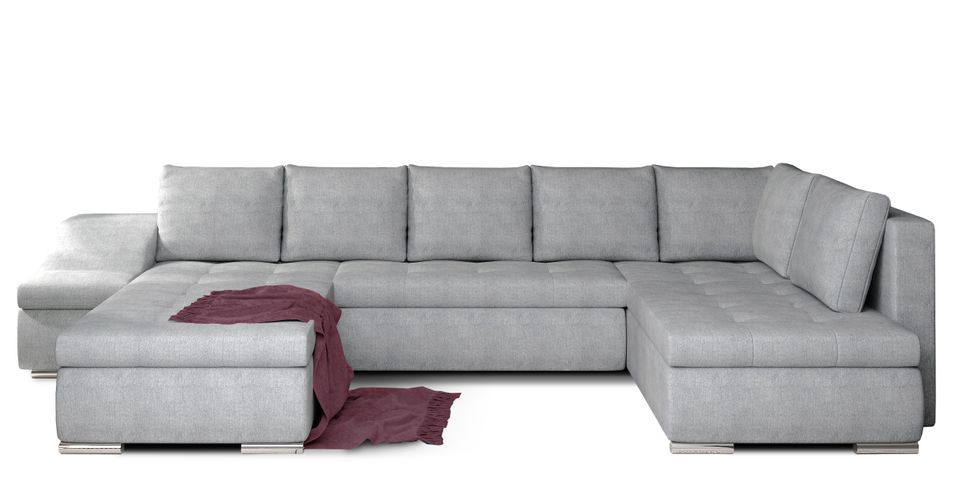 Canapé panoramique convertible JONAZ tissu - Rangement integré - Photo n°1