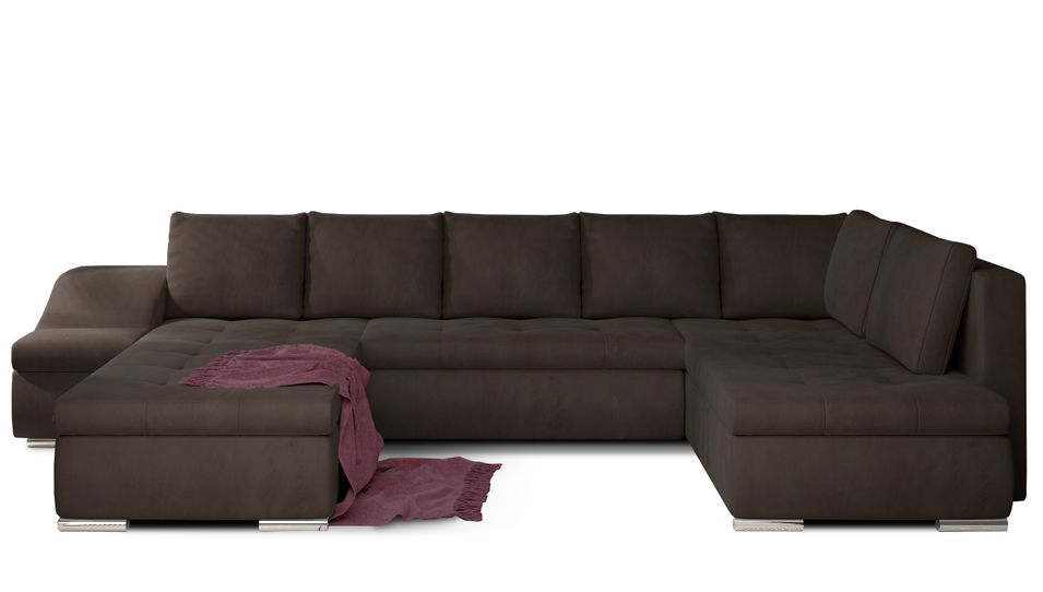 Canapé panoramique convertible JONAZ velours - Rangement integré - Photo n°1