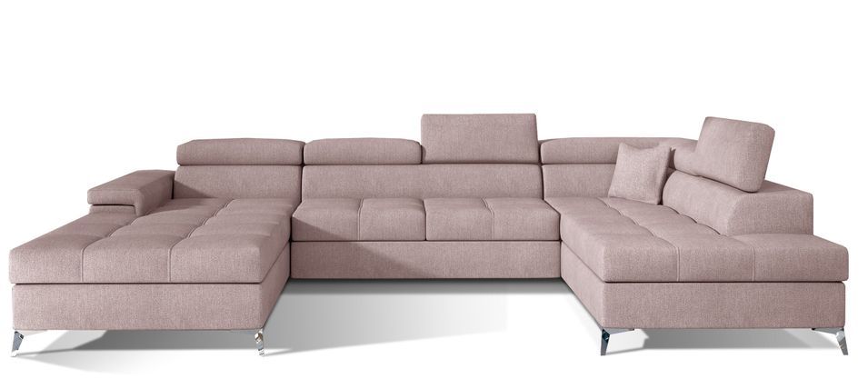 Canapé panoramique convertible KUTTY tissu - Rangement et appuie-têtes réglables - Photo n°1