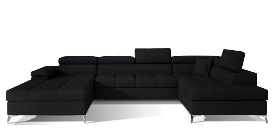 Canapé panoramique convertible KUTTY tissu - Rangement et appuie-têtes réglables - Photo n°1