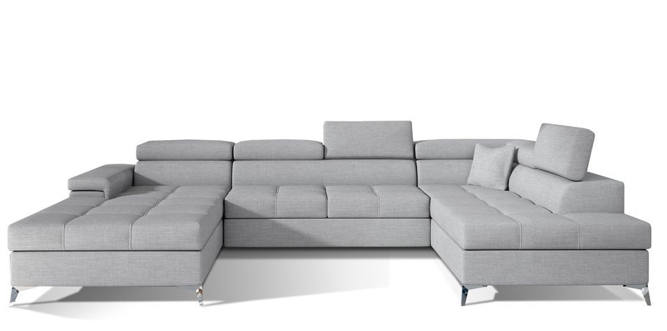 Canapé panoramique convertible KUTTY tissu - Rangement et appuie-têtes réglables - Photo n°1