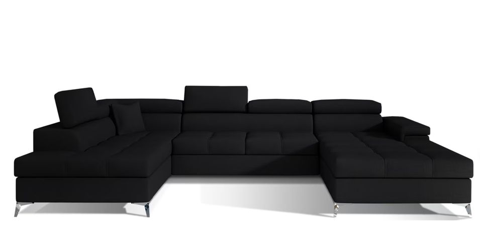 Canapé panoramique convertible KUTTY tissu - Rangement et appuie-têtes réglables - Photo n°1