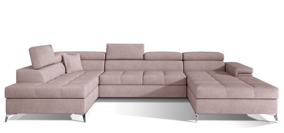 Canapé panoramique convertible KUTTY tissu - Rangement et appuie-têtes réglables - Photo n°1