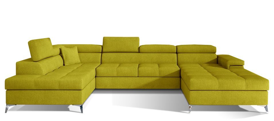 Canapé panoramique convertible KUTTY tissu - Rangement et appuie-têtes réglables - Photo n°1