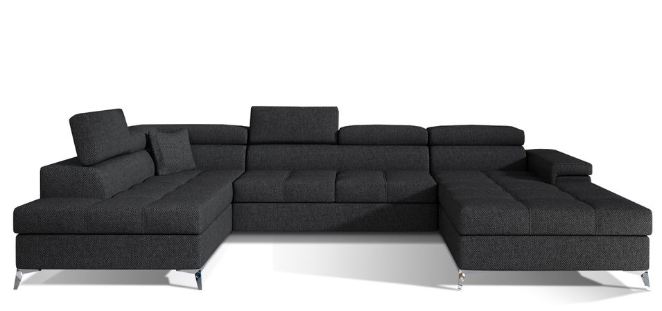 Canapé panoramique convertible KUTTY tissu - Rangement et appuie-têtes réglables - Photo n°1