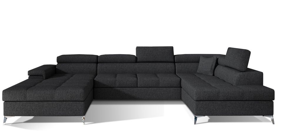 Canapé panoramique convertible KUTTY tissu - Rangement et appuie-têtes réglables - Photo n°1