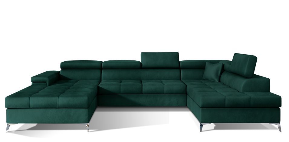 Canapé panoramique convertible KUTTY velours - Rangement et têtières réglables - Photo n°1