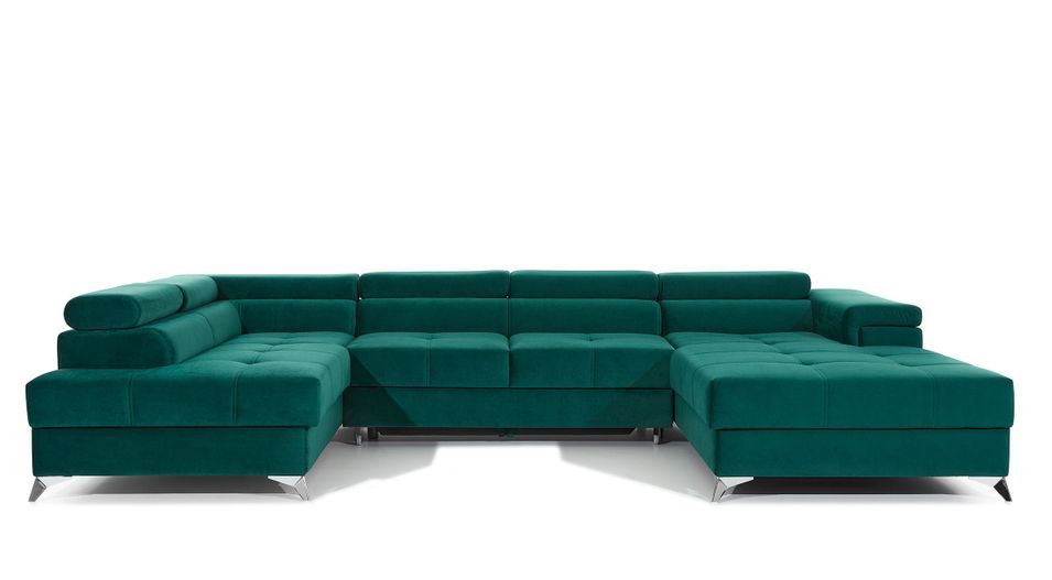 Canapé panoramique convertible KUTTY velours - Rangement et têtières réglables - Photo n°1