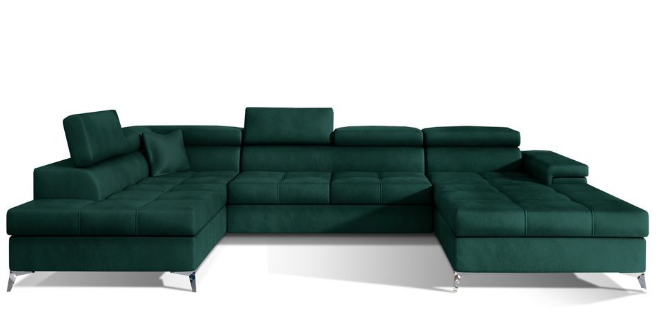 Canapé panoramique convertible KUTTY velours - Rangement et têtières réglables - Photo n°1