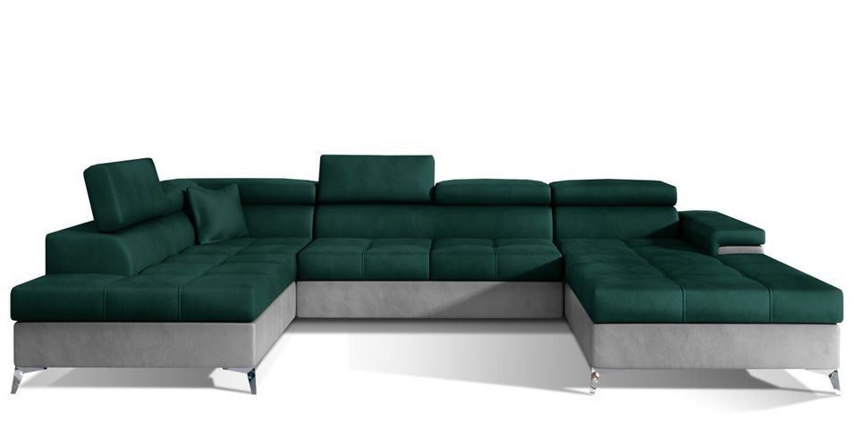 Canapé panoramique convertible KUTTY velours - Rangement et têtières réglables - Photo n°1