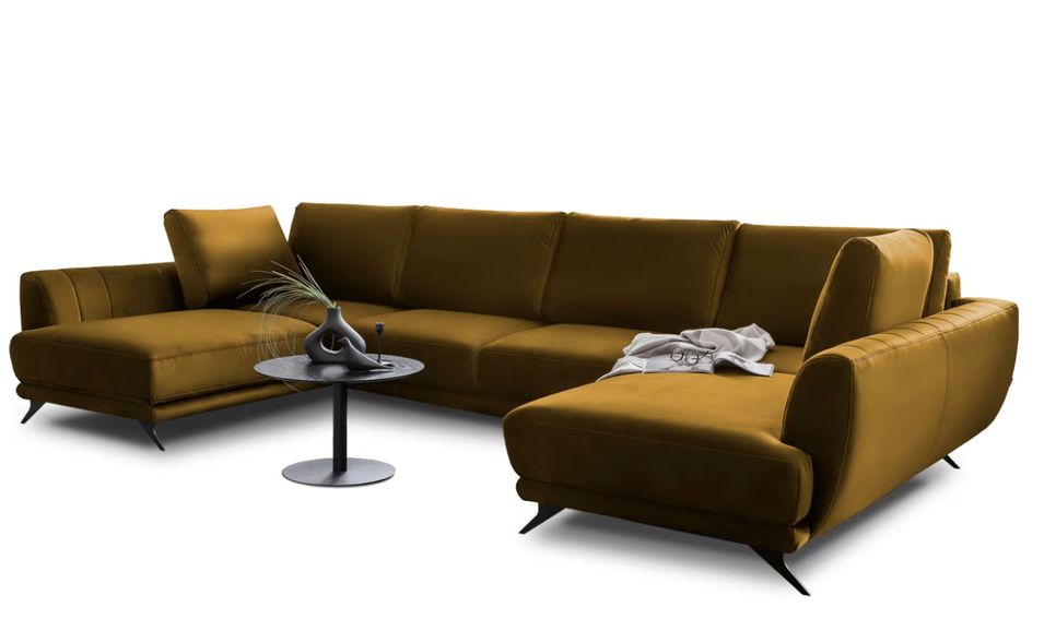 Canapé panoramique convertible LARGOS - Velours irrésistiblement douillet - Photo n°1