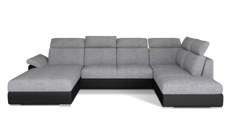 Canapé Convertible Panoramique LEVANO Tissu et Simili Cuir, Têtières - Photo n°1