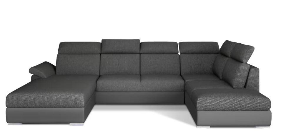 Canapé Convertible Panoramique LEVANO Tissu et Simili Cuir, Têtières - Photo n°1