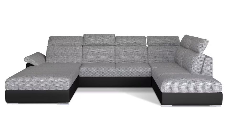 Canapé Convertible Panoramique LEVANO Tissu et Simili Cuir, Têtières - Photo n°1