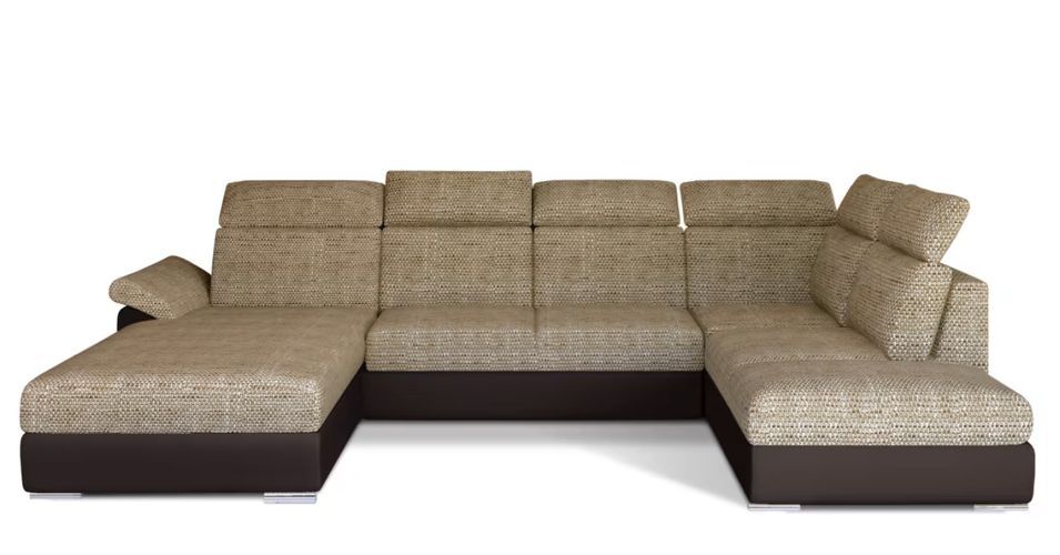 Canapé Convertible Panoramique LEVANO Tissu et Simili Cuir, Têtières - Photo n°1