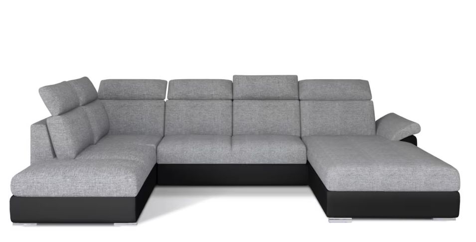 Canapé Convertible Panoramique LEVANO Tissu et Simili Cuir, Têtières - Photo n°1