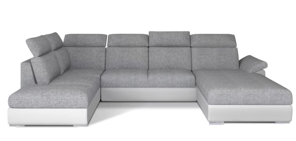 Canapé Convertible Panoramique LEVANO Tissu et Simili Cuir, Têtières - Photo n°1