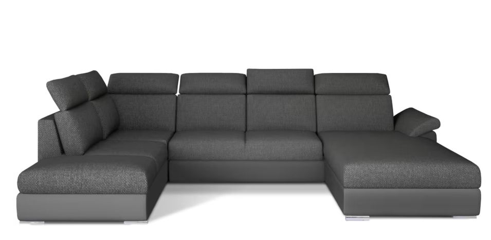 Canapé Convertible Panoramique LEVANO Tissu et Simili Cuir, Têtières - Photo n°1