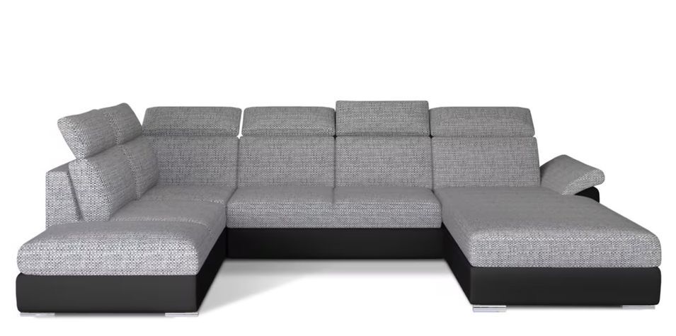 Canapé Convertible Panoramique LEVANO Tissu et Simili Cuir, Têtières - Photo n°1