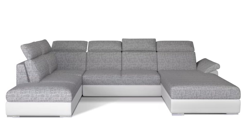 Canapé Convertible Panoramique LEVANO Tissu et Simili Cuir, Têtières - Photo n°1