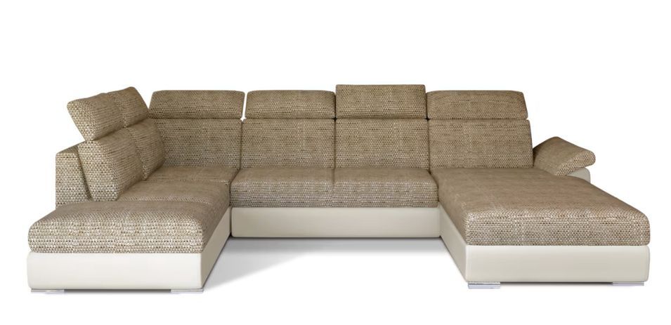 Canapé Convertible Panoramique LEVANO Tissu et Simili Cuir, Têtières - Photo n°1