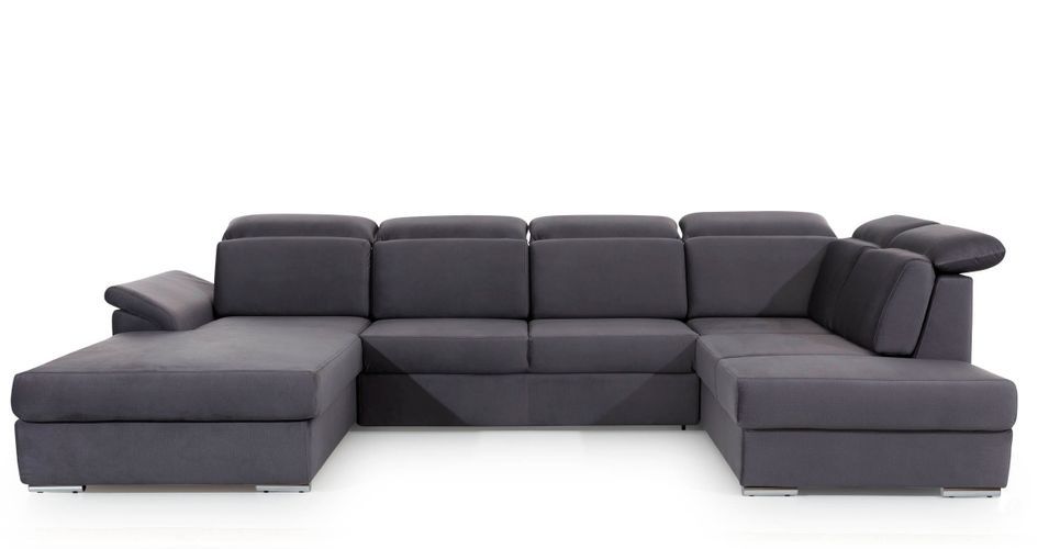 Canapé panoramique convertible LEVANO velours - Rangement et appuie-têtes réglables - Photo n°1