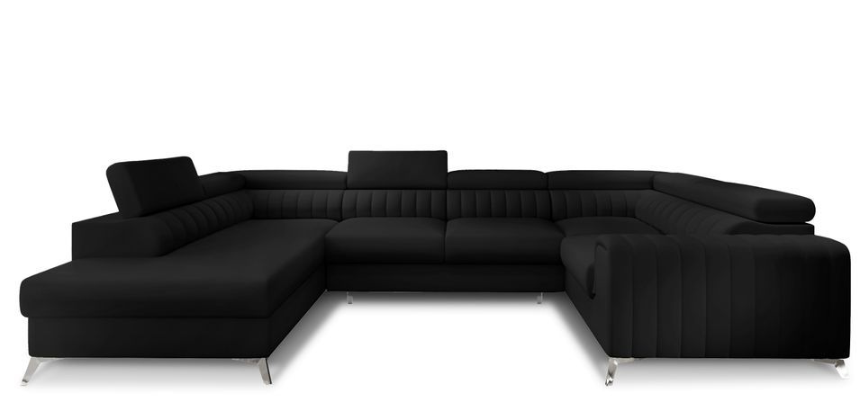 Canapé panoramique convertible LOUVE simili cuir - Rangement et têtières réglables - Photo n°1