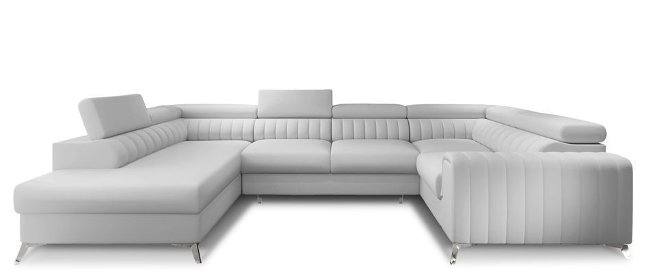 Canapé panoramique convertible LOUVE simili cuir - Rangement et têtières réglables - Photo n°1