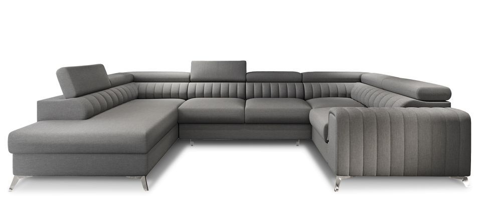 Canapé panoramique convertible LOUVE tissu - Rangement et têtières réglables - Photo n°1