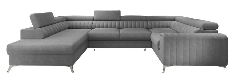 Canapé panoramique convertible LOUVE tissu - Rangement et têtières réglables - Photo n°1