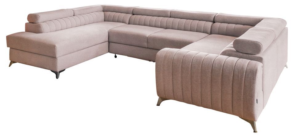 Canapé panoramique convertible LOUVE tissu - Rangement et têtières réglables - Photo n°1