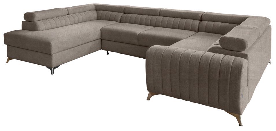 Canapé panoramique convertible LOUVE tissu - Rangement et têtières réglables - Photo n°1