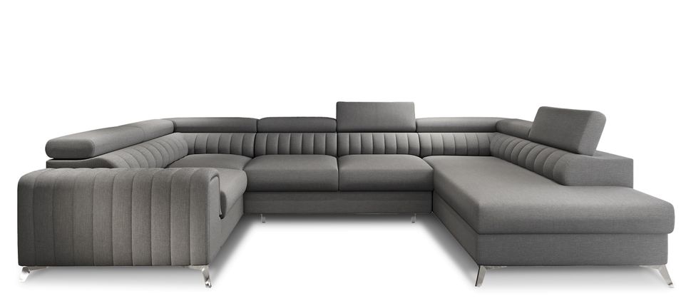 Canapé panoramique convertible LOUVE tissu - Rangement et têtières réglables - Photo n°1