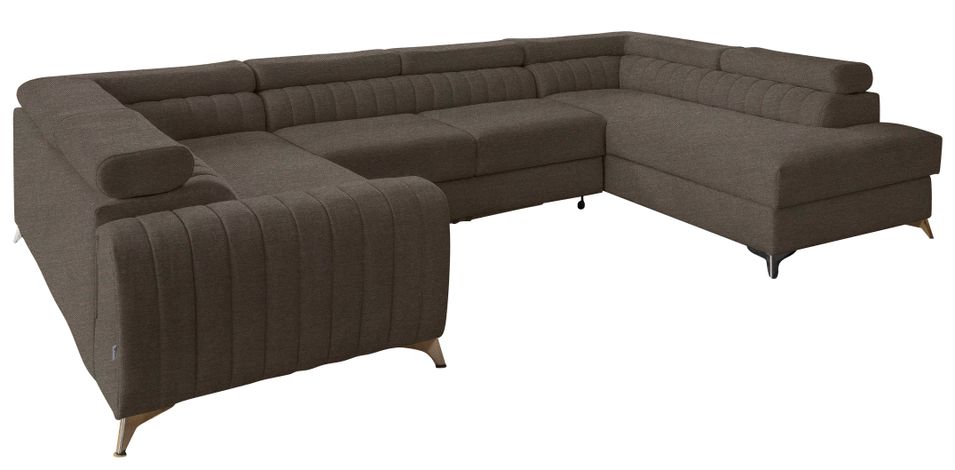 Canapé panoramique convertible LOUVE tissu - Rangement et têtières réglables - Photo n°1