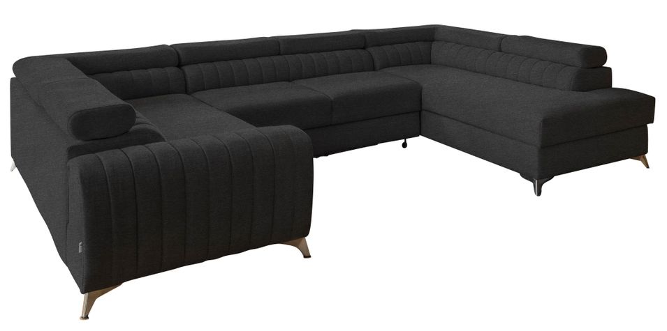 Canapé panoramique convertible LOUVE tissu - Rangement et têtières réglables - Photo n°1