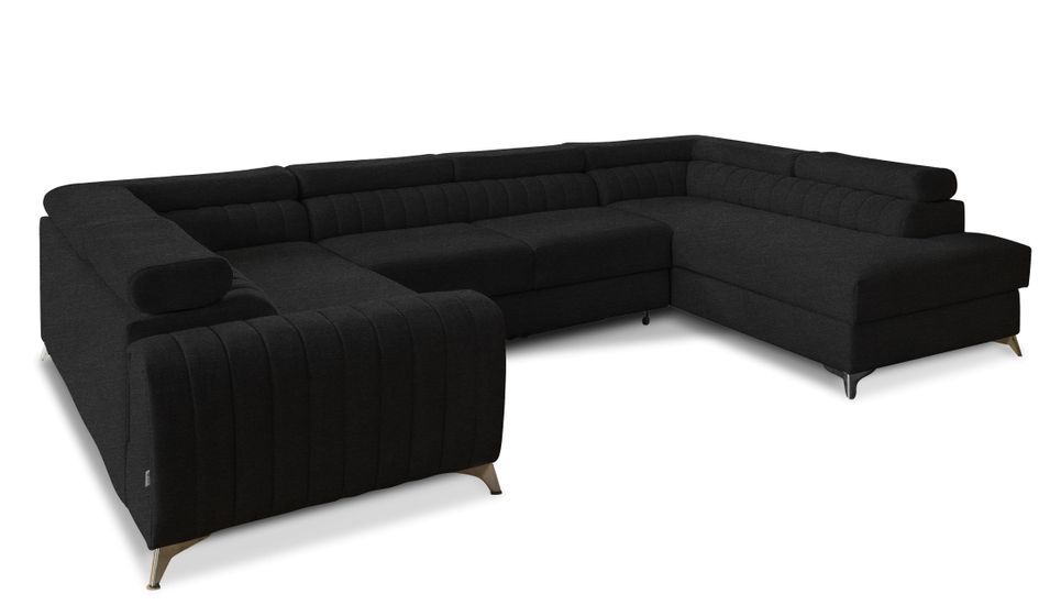 Canapé panoramique convertible LOUVE tissu - Rangement et têtières réglables - Photo n°1