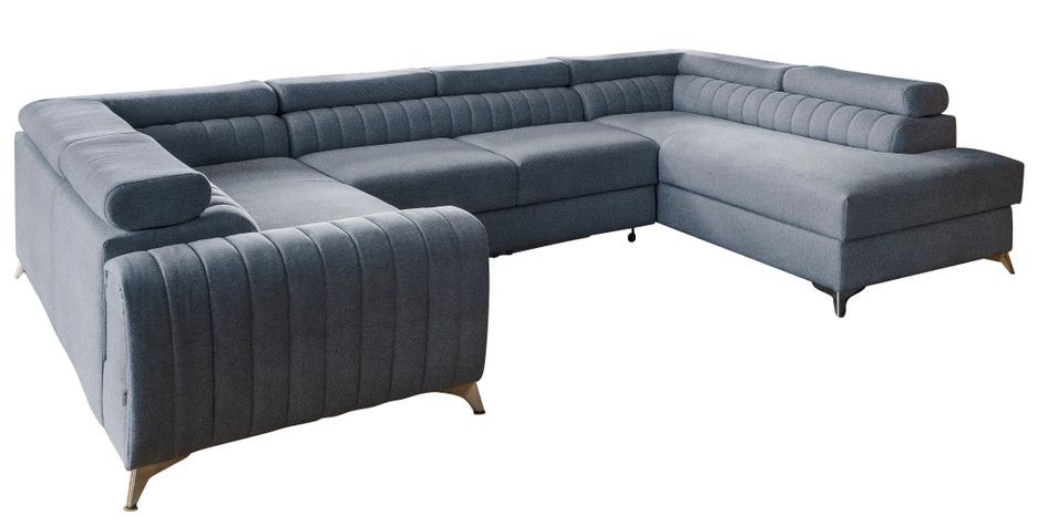 Canapé panoramique convertible LOUVE tissu - Rangement et têtières réglables - Photo n°1