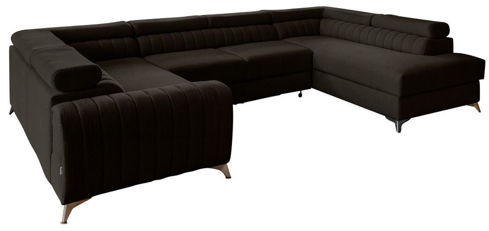 Canapé panoramique convertible LOUVE tissu - Rangement et têtières réglables - Photo n°1