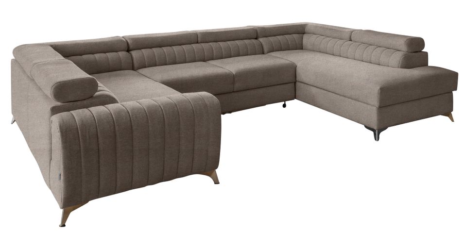 Canapé panoramique convertible LOUVE tissu - Rangement et têtières réglables - Photo n°1