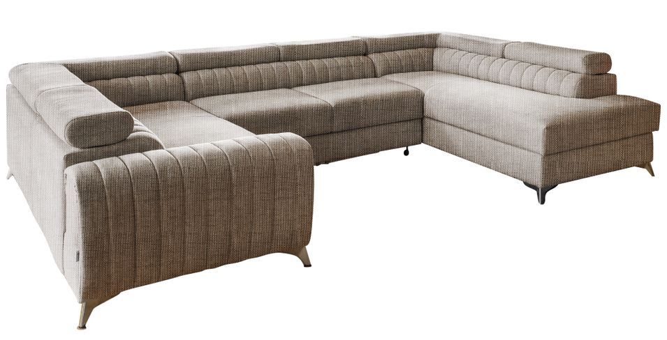 Canapé panoramique convertible LOUVE tissu - Rangement et têtières réglables - Photo n°1