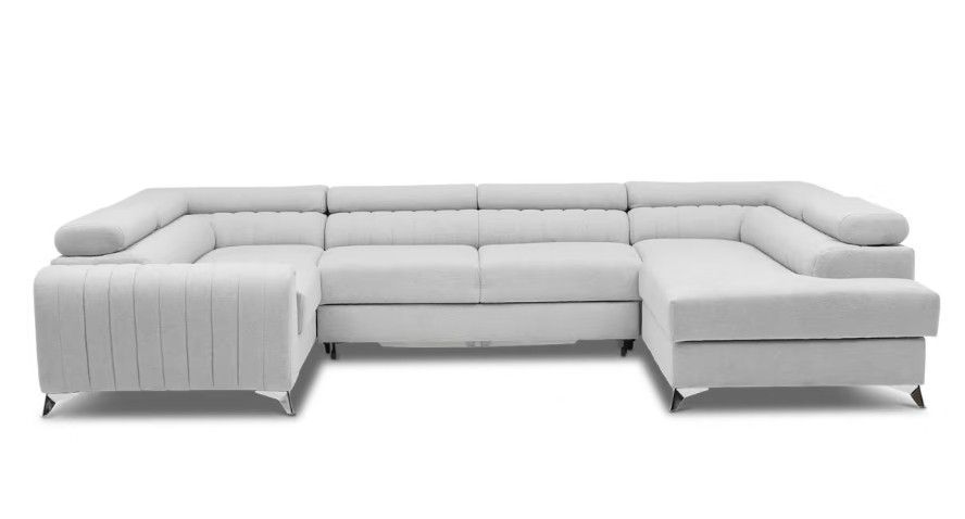 Canapé panoramique convertible LOUVE tissu - Rangement et têtières réglables - Photo n°1